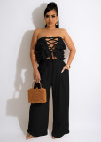 EVE Sexy Ruffled Tube Top Wide Leg Pants 2 Piece Sets JRF-3675