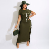 EVE Letter Print Tassel Maxi Dress (Without Belt) MA-Y473