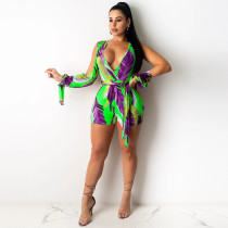 EVE Sexy Printed V Neck Sashes Romper GCNF-0007