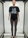 EVE Sexy Letter Print T Shirt+Mesh Pants 2 Piece Sets WAF-425165