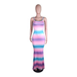 EVE Gradient Striped Straps Backless Maxi Dress YM-9290