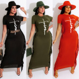 EVE Letter Print Tassel Maxi Dress (Without Belt) MA-Y473