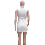 EVE Letter Print Sleeveless Slim Mini Dress With Broochs SH-390270