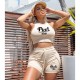 EVE Pink Letter Print Tank Top And Shorts 2 Piece Sets XMF-102