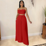 EVE Plus Size Solid Tube Top Wide Leg Pants 2 Piece Sets HM-6606