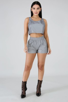 EVE Casual Sleeveless Reflective Two Piece Shorts Set JH-296