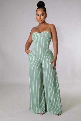 EVE Sexy Striped Wide Leg Sling Jumpsuit LINW-9336