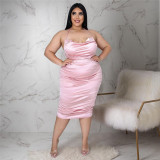 EVE Plus Size Sexy Halter Ruched Club Midi Dress ASL-7073
