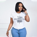 EVE Plus Size Letter Print O Neck Short Sleeve T Shirt BMF-059X