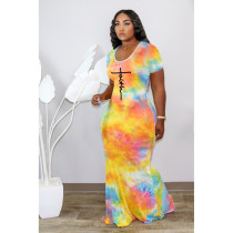 EVE Plus Size Tie Dye Short Sleeve Maxi Dress YFS-10063