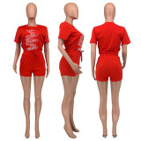 EVE Plus Size Letter Print T Shirt And Shorts 2 Piece Sets GLF-10085