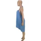 EVE Solid Halter Backless Loose Dress MEI-9235