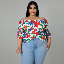 EVE Plus Size Casual Off Shoulder Print Tie-Up Top CYA-1904