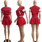 EVE Casual Baseball Jacket+Pleated Mini Skirt 2 Piece Sets NYF-8102