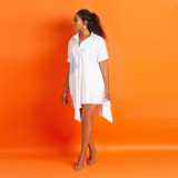 EVE White Short Sleeve Irregular Shirt Dress ORY-5130-1