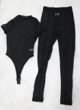 EVE Sexy Mesh See Through Bodysuit+High Waist Pants 2 Piece Sets YS-S806