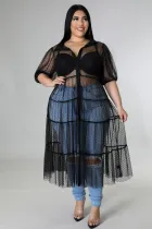 EVE Plus Size Polka Dot Mesh See Through Loose Dress OSM-5299