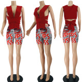 EVE Sexy Lip Print Two Piece Shorts Set JZHF-8103