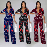EVE Plus Size Casual Printed Jumpsuit HYF-5053