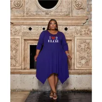 EVE Plus Size Printed Long Sleeve Irregular Midi Dress GCNF-3262
