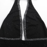 EVE Plus Size Black Hot Drilling Halter Night Club Dress NY-2321