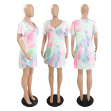 EVE Plus Size Tie-dye Print Short Sleeve Dress GDYF-6955