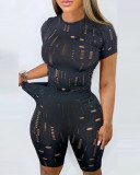 EVE Solid Hole Tight Two Piece Shorts Set LSD-82033