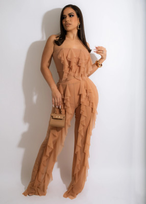 EVE Sexy Mesh Ruffled Tube Top And Pants 2 Piece Sets LSD-82027
