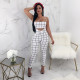 EVE Plaid Tube Top+Strap Jumpsuit 2 Piece Sets BN-9065