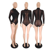 EVE Sexy Mesh Patchwork Long Sleeve Bodysuit GDYF-6929