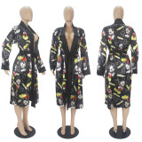 EVE Sexy Printed Long Sleeve Sashes Nightgown SHD-9813