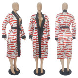 EVE Sexy Printed Long Sleeve Sashes Nightgown SHD-9813