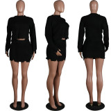 EVE Classic Sexy Round Neck Long Sleeve Mini Skirt Two Piece Sets MOS-933-1
