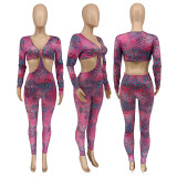 EVE Fashion Print Hollow Long Sleeve Jumpsuit WMEF-20779