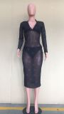 EVE Sexy Mesh See Through Club Dress+Lingerie 3 Piece Sets ORY-Y5190