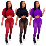 EVE Sexy T Shirt +Mesh See Through Pants 2 Piece Sets YD-8576