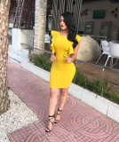 EVE Yellow Sexy Ruffled Backless Bodycon Dress WAF-77429