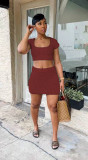 EVE Sexy Knitted Short Sleeve Mini Skirt 2 Piece Sets TR-1198