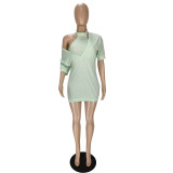EVE Solid V Neck Short Sleeve Mini Dress+Cropped Vest 2 Piece Sets NM-8502