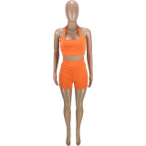 EVE Solid Sports Tank Top Ruched Shorts Two Piece Sets MEI-9236