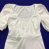EVE Solid Puff Sleeve Pleated Mini Dress MEI-9237