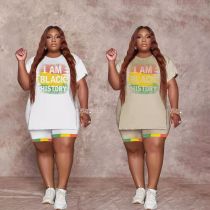 EVE Plus Size Letter T Shirt And Shorts 2 Piece Sets WTF-9188-1