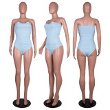 EVE Solid Strapless Bodysuit+Shorts 2 Piece Sets MA-Y441