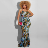 EVE Leaves Print Backless Sling Maxi Dress OSIF-22190
