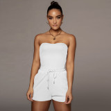 EVE Solid Strapless Bodysuit+Shorts 2 Piece Sets MA-Y441