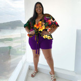 EVE Plus Size Floral Print Two Piece Shorts Set NNWF-7455
