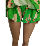 EVE Sexy Print Zipper Top+Ruffled Shorts Culotte 2 Piece Sets BGN-238