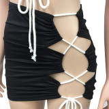 EVE Sexy Lace-Up Hollow Out Sleeveless Mini Skirt 2 Piece Sets BY-5059