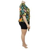 EVE Plus Size Floral Print Two Piece Shorts Set NNWF-7455