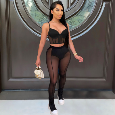EVE Sexy Mesh See Through Two Piece Pants Sets FOSF-8210